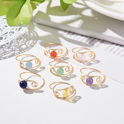 7Pcs Round Natural & Synthetic Mixed Stone Braided Bead Finger Rings RJEW-JR00531-1