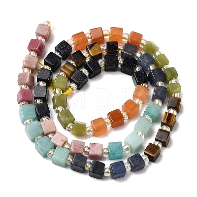 Synthetic Blue Goldstone & Natural Tiger Eye & Red Aventurine & Rhodonite & Dyed White Jade & Chinese Southern Jade Beads Strands G-H333-03C-1