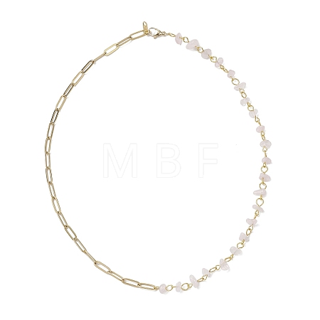 Handmade Natural Rose Quartz Chip Beads & 304 Stainless Steel Paperclip Chain Necklaces NJEW-JN05499-03-1