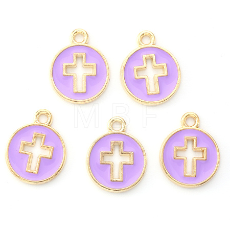 Light Gold Plated Alloy Enamel Pendants X-ENAM-R136-18C-1