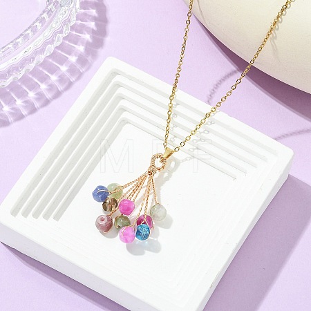 Natural Multicolor Tourmaline Beaded Colorful Dice Balloon Pendant 304 Stainless Steel Cable Chain Necklaces for Women NJEW-JN06123-1