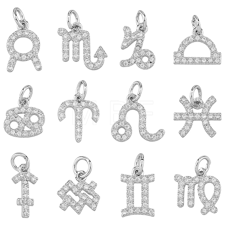 12Pcs 12 Style Brass Micro Pave Cubic Zirconia Charms KK-FH0006-80-1