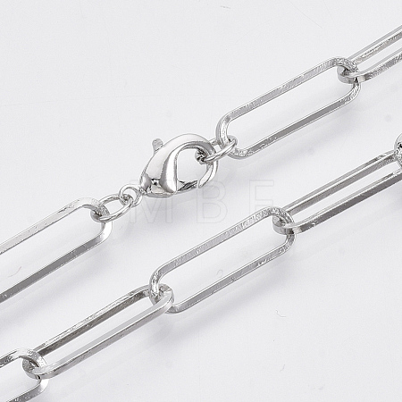 Brass Flat Oval Paperclip Chain Necklace Making MAK-S072-07A-P-1