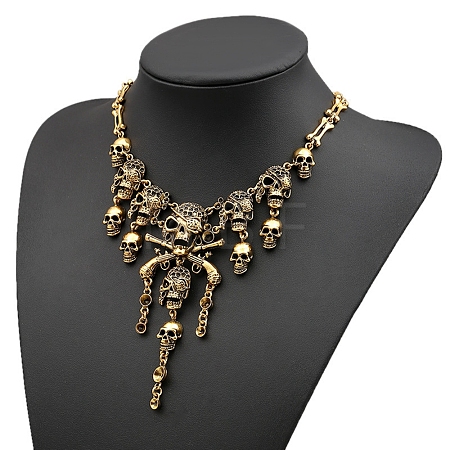 Alloy Skull Bib Necklace NJEW-L175-01AG-1