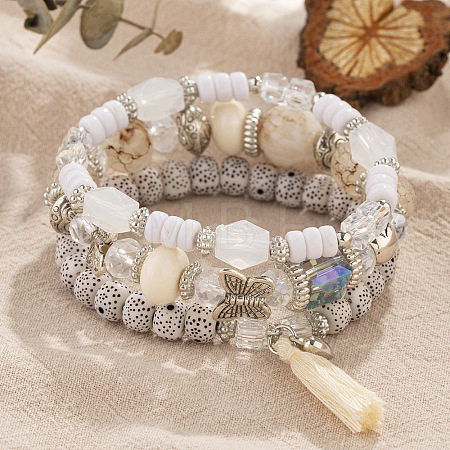 Boho Style Wood Beaded Stretch Bracelet Sets for Women WGE3C3B-44-1