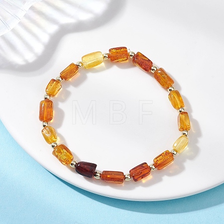 Rectangle Gradient Color Natural Amber Beads Stretch Bracekets BJEW-JB12766-1