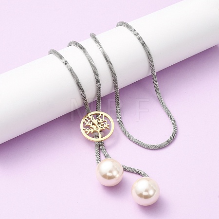 304 Stainless Steel Tree of Life Lariat Necklaces for Women NJEW-B149-04GP-02-1