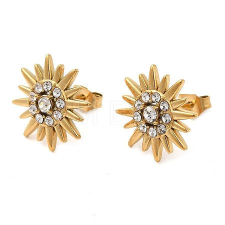 Iron Plating(IP) 304 Stainless Steel Sun Stud Earings with Rhinestone EJEW-M224-03G-1