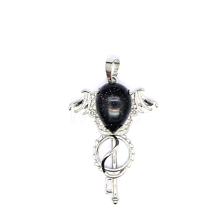 Synthetic Blue Goldstone Teardrop Pendants PW-WG60016-25-1