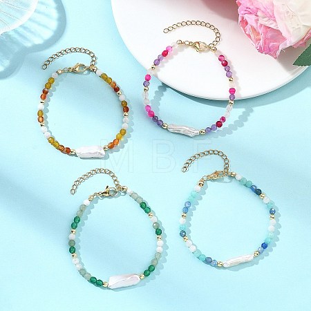 Natural & Synthetic Gemstone & Baroque Pearl Keshi Pearl Beaded Bracelets for Women BJEW-JB13594-1