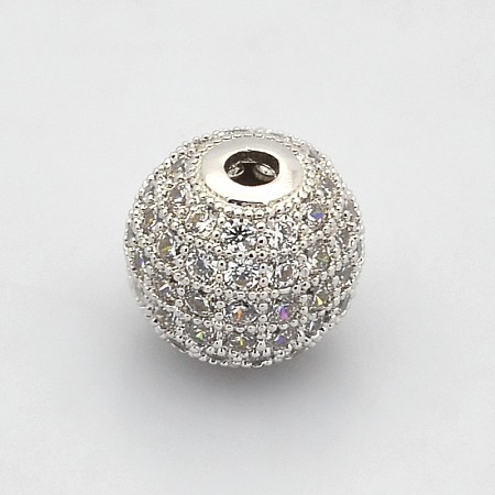 CZ Brass Micro Pave Grade AAA Clear Color Cubic Zirconia Round Beads KK-O065-12mm-05P-NR-1
