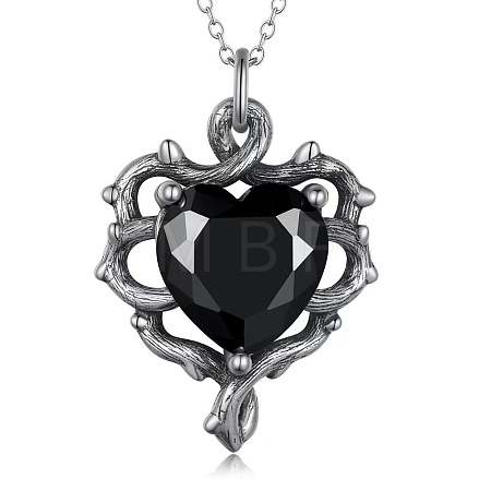 Alloy Jet Rhinestone Gothic Heart Pendant Necklaces FS-WG22DFD-01-1