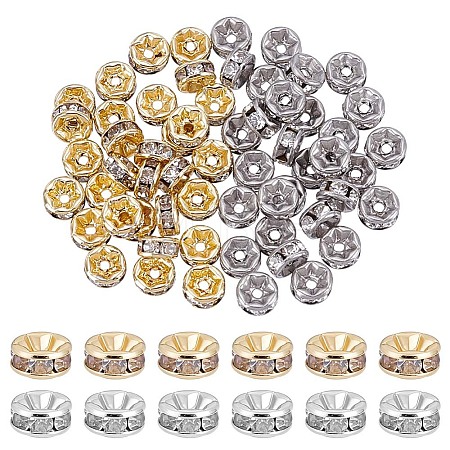 60Pcs 2 Colors 316 Surgical Stainless Steel Rhinestone Spacer Beads STAS-HY0002-08-1