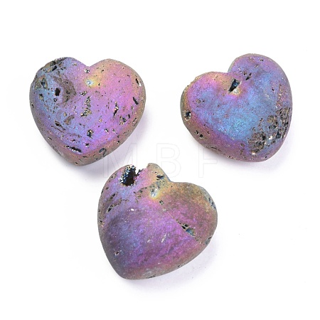 Electroplate Natural Druzy Agate Heart Love Stone G-H262-03-1