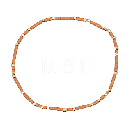 Minimalist Glass Seed Beads & Brass Beads Stretch Bracelets for Women BC0195-3-1