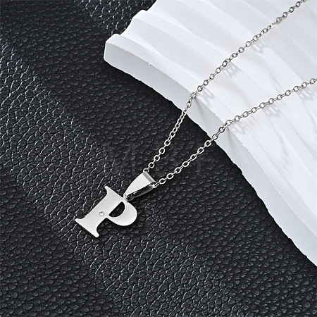 201 Stainless Steel Crystal Rhinestone Initial Pendant Necklaces FS-WG28760-10-1