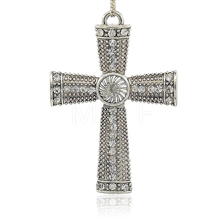 Tibetan Style Alloy Rhinestone Claddagh Cross Big Pendants RB-J128-01AS-1