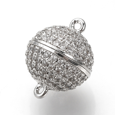 Brass Micro Pave Cubic Zirconia Magnetic Clasps with Loops ZIRC-S058-04P-12mm-1