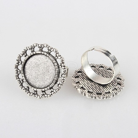 Vintage Adjustable Iron Flower Finger Ring Components Alloy Cabochon Bezel Settings PALLOY-O036-02AS-1