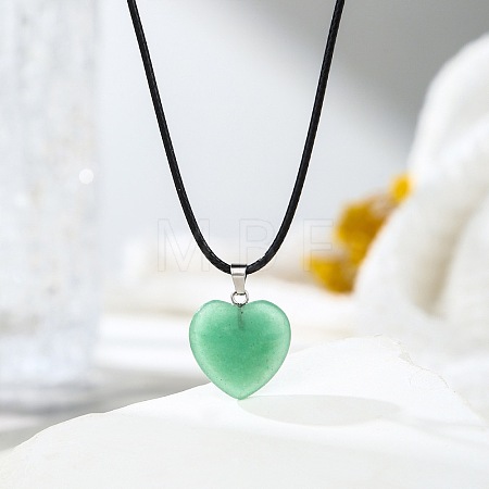 Natural Green Aventurine Heart Pendant Black Cord Necklaces NI9317-4-1