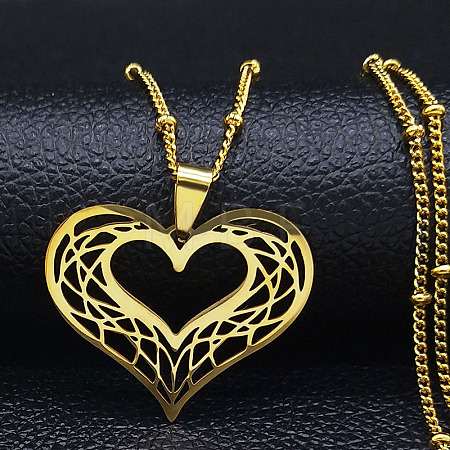 Hollow Out Heart 201 Stainless Steel Pendant Necklaces for Women FS-WG1E05F-02-1