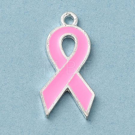 Breast Cancer Pink Awareness Ribbon Theme Alloy Enamel Pendants ENAM-A147-01L-1