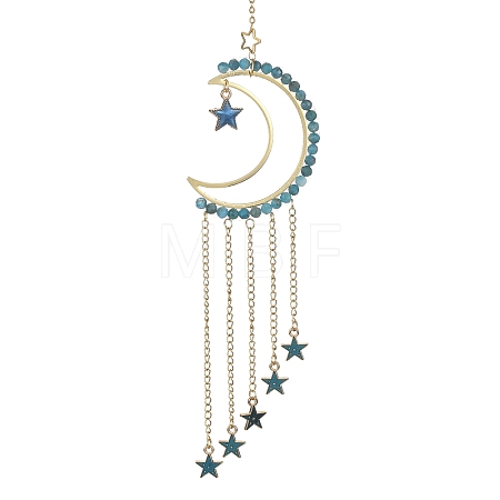 Natural Apatite & Brass Moon Pendant Decorations HJEW-JM01198-02-1