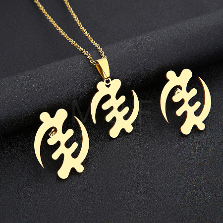 304 Stainless Steel Adinkra Africa Symbol Pendant Necklaces & Stud Earrings Sets FS-WG6B5B7-01-1
