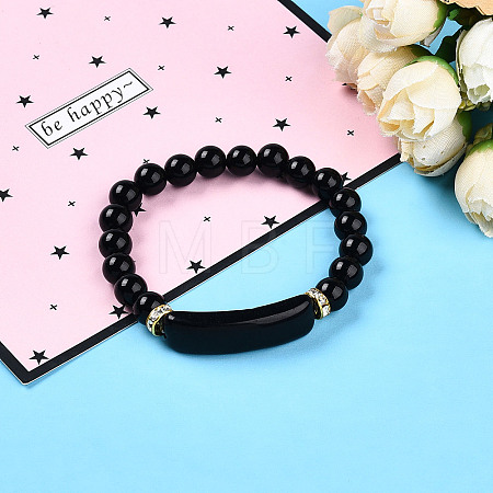 Natural Obsidian Beads Stretch Bracelets BJEW-T022-04A-1
