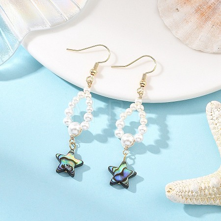 Shell Pearl & Abalone Shell/Paua Shell Beads Dangle Earrings EJEW-JE07314-01-1