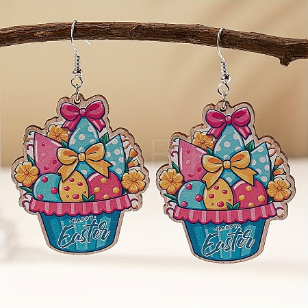 Easter Cartoon Printed Wood Dangle Earrings FS-WG710AE-01-1