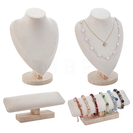 2Pcs Velvet Bracelet Display Holder and 2Pcs Necklace Display Stands ODIS-GA0001-95-1