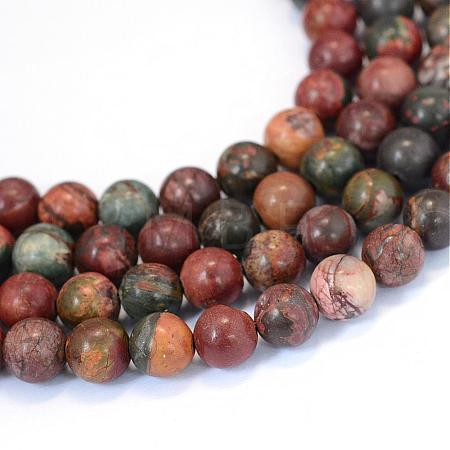 Natural Polychrome Jasper/Picasso Stone/Picasso Jasper Beads Strands G-E334-6mm-10-1