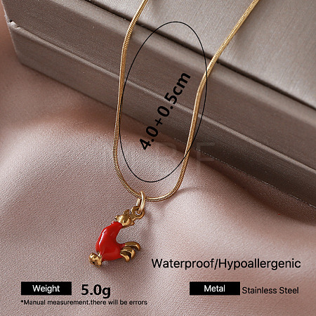 Vintage 304 Stainless Steel Red Enamel Pendant Round Snake Chain Necklaces for Women XE2810-3-1