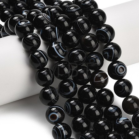 Natural Black Agate Beads Strands G-B178-Q01-12mm-1