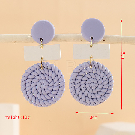 Polymer Clay & Alloy & Wood Woven Dangle Stud Earrings FS-WG7370D-10-1