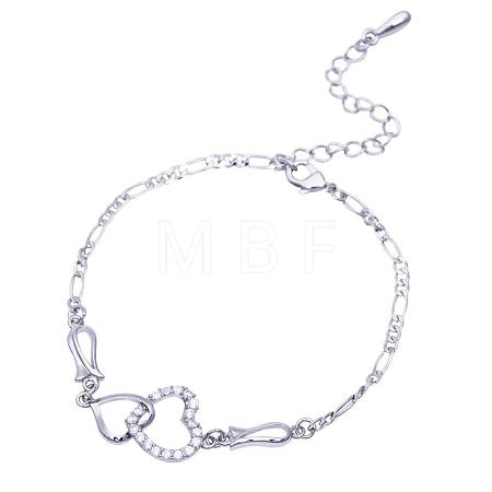 Brass Cubic Zirconia Link Chain Bracelets BJEW-EE0003-01P-1