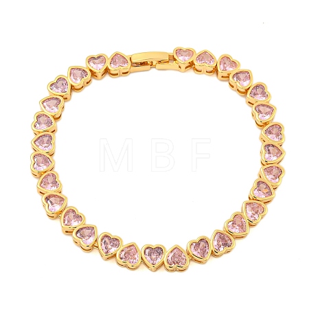 Rack Plating Brass Pave Cubic Zirconia Heart Link Bracelets BJEW-Q347-05G-05-1