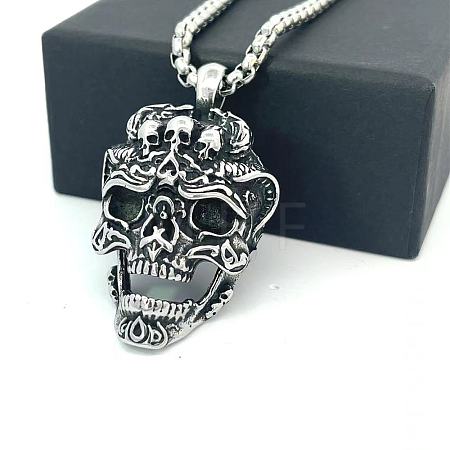 Punk Retro 304 Stainless Steel Skull Pendant Necklaces for Men CH2571-1