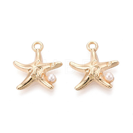 Rack Plating Alloy & Imitation Pearl Pendants ENAM-T024-04G-1