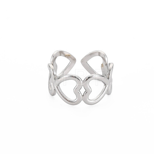 304 Stainless Steel Open Heart Wrap Cuff Ring for Women RJEW-S405-170P-1