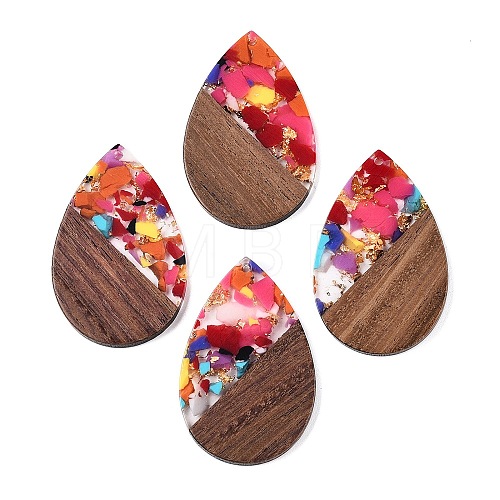 Transparent Resin & Walnut Wood Big Pendants RESI-T058-05I-1