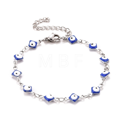 Enamel Rhombus with Evil Eye Link Chains Bracelet BJEW-P271-03P-03-1