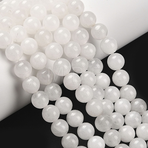 Round Natural White Jade Bead Strands G-R345-8mm-06-1