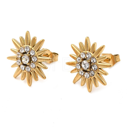 Vacuum Plating 304 Stainless Steel Sun Stud Earings with Rhinestone EJEW-M224-03G-1