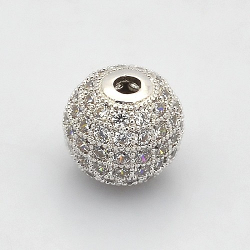 CZ Brass Micro Pave Grade AAA Clear Color Cubic Zirconia Round Beads KK-O065-12mm-05P-NR-1