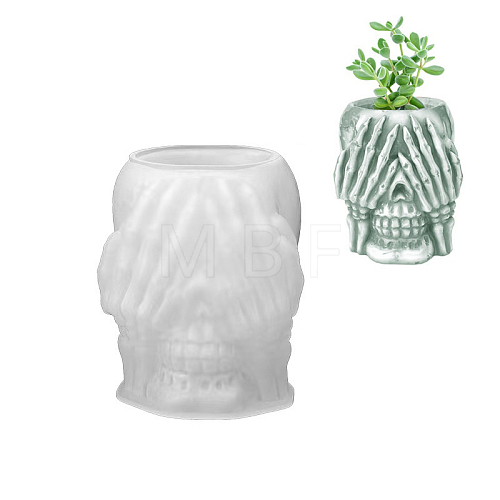 No Watching Halloween Skull DIY Vase Statue Silicone Molds WG43758-02-1