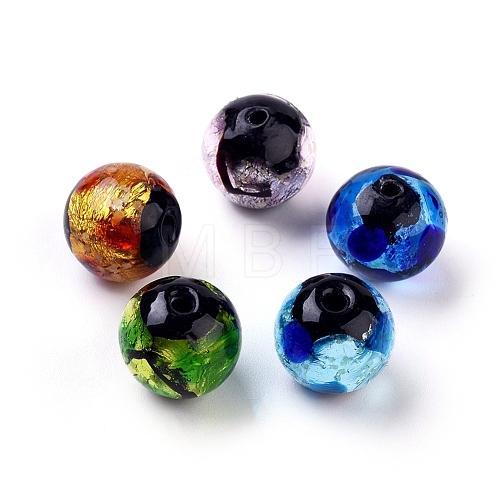 Glow in the Dark Luminous Style Handmade Silver Foil Glass Round Beads X-FOIL-I006-10mm-M-1