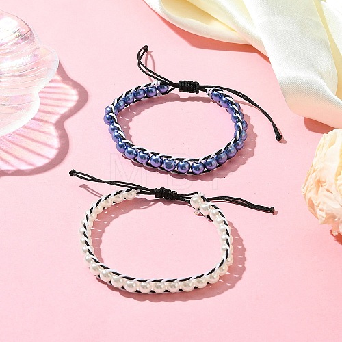 2Pcs ABS Plastic Pearl Beads Bracelets for Women BJEW-JB11353-01-1