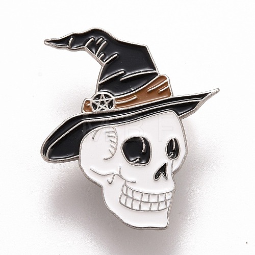 Skull with Witch Hat Enamel Pin JEWB-M023-06-1
